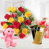 Combo of Mixed Roses with a Teddy and Chocolates